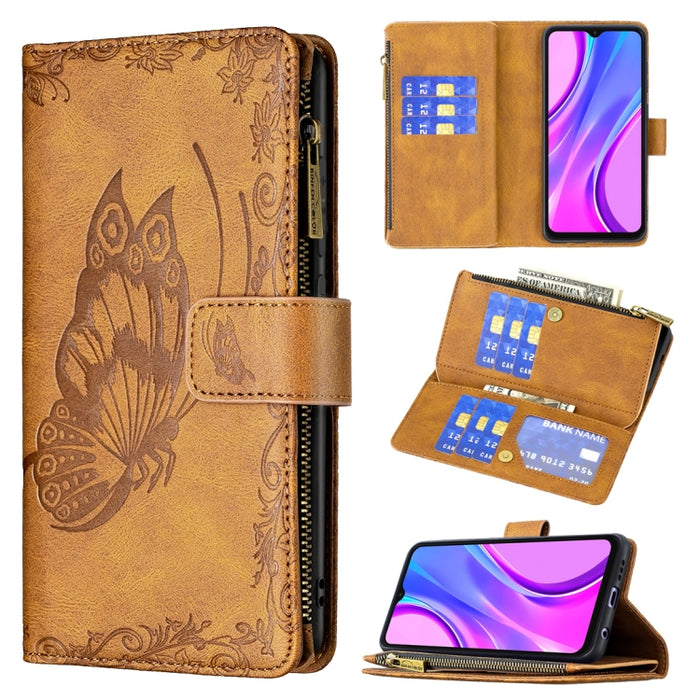 Estuche de cuero con tapa horizontal y cremallera con estampado de mariposa voladora con soporte y ranuras para tarjetas y billetera, For Xiaomi Redmi 9A, For Xiaomi Redmi 9C, For Xiaomi Redmi 9, For Xiaomi Redmi Note 10 Pro                            ...