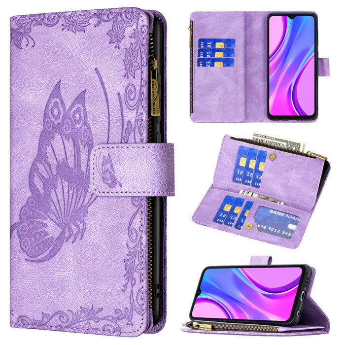 Estuche de cuero con tapa horizontal y cremallera con estampado de mariposa voladora con soporte y ranuras para tarjetas y billetera, For Xiaomi Redmi 9A, For Xiaomi Redmi 9C, For Xiaomi Redmi 9, For Xiaomi Redmi Note 10 Pro                            ...