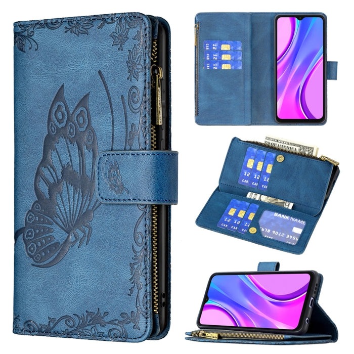 Estuche de cuero con tapa horizontal y cremallera con estampado de mariposa voladora con soporte y ranuras para tarjetas y billetera, For Xiaomi Redmi 9A, For Xiaomi Redmi 9C, For Xiaomi Redmi 9, For Xiaomi Redmi Note 10 Pro                            ...