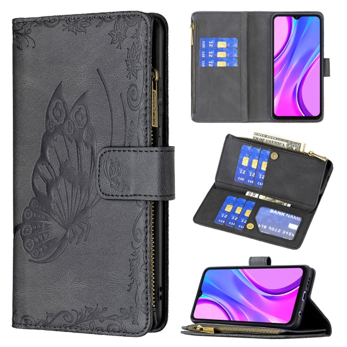 Estuche de cuero con tapa horizontal y cremallera con estampado de mariposa voladora con soporte y ranuras para tarjetas y billetera, For Xiaomi Redmi 9A, For Xiaomi Redmi 9C, For Xiaomi Redmi 9, For Xiaomi Redmi Note 10 Pro                            ...