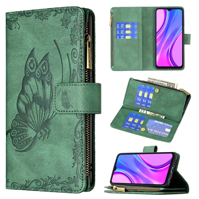 Estuche de cuero con tapa horizontal y cremallera con estampado de mariposa voladora con soporte y ranuras para tarjetas y billetera, For Xiaomi Redmi 9A, For Xiaomi Redmi 9C, For Xiaomi Redmi 9, For Xiaomi Redmi Note 10 Pro                            ...