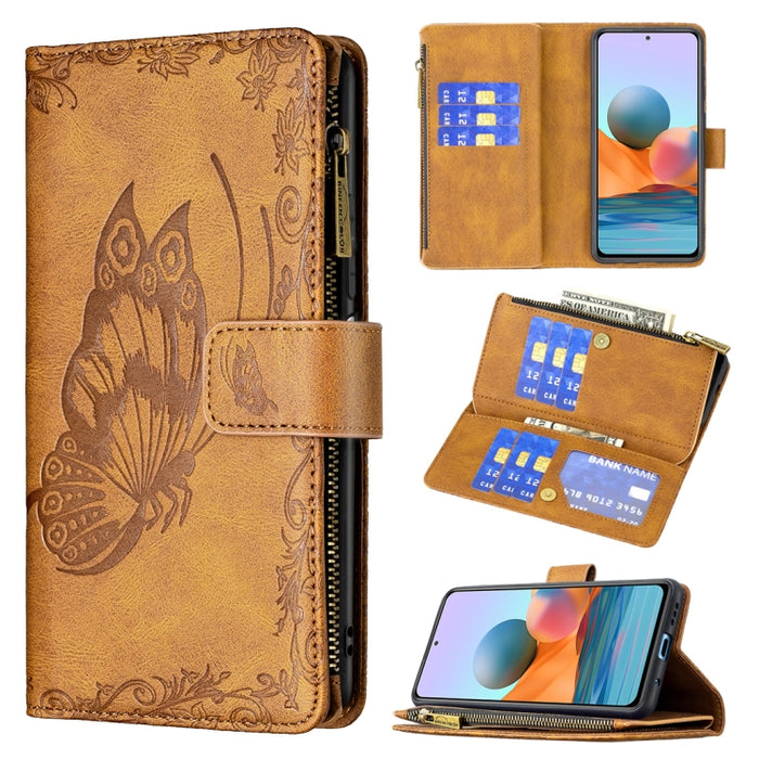 Estuche de cuero con tapa horizontal y cremallera con estampado de mariposa voladora con soporte y ranuras para tarjetas y billetera, For Xiaomi Redmi 9A, For Xiaomi Redmi 9C, For Xiaomi Redmi 9, For Xiaomi Redmi Note 10 Pro                            ...