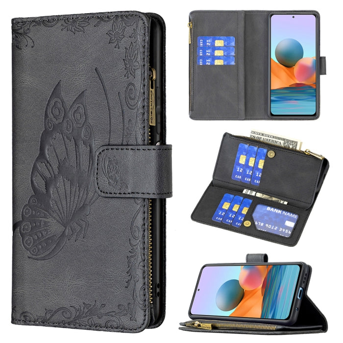 Estuche de cuero con tapa horizontal y cremallera con estampado de mariposa voladora con soporte y ranuras para tarjetas y billetera, For Xiaomi Redmi 9A, For Xiaomi Redmi 9C, For Xiaomi Redmi 9, For Xiaomi Redmi Note 10 Pro                            ...
