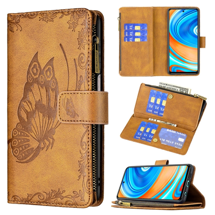 Estuche de cuero con tapa horizontal y cremallera con estampado de mariposa voladora con soporte y ranuras para tarjetas y billetera, For Xiaomi Redmi 9A, For Xiaomi Redmi 9C, For Xiaomi Redmi 9, For Xiaomi Redmi Note 10 Pro                            ...
