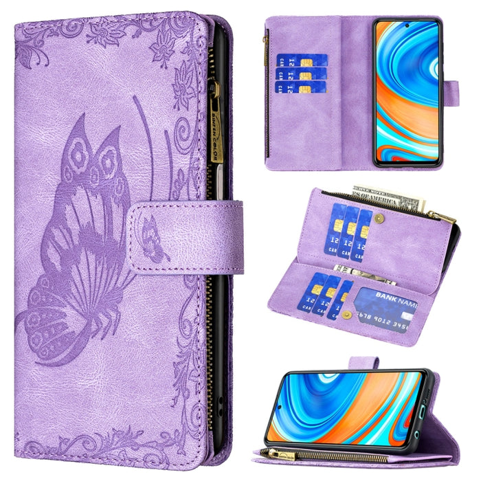Estuche de cuero con tapa horizontal y cremallera con estampado de mariposa voladora con soporte y ranuras para tarjetas y billetera, For Xiaomi Redmi 9A, For Xiaomi Redmi 9C, For Xiaomi Redmi 9, For Xiaomi Redmi Note 10 Pro                            ...