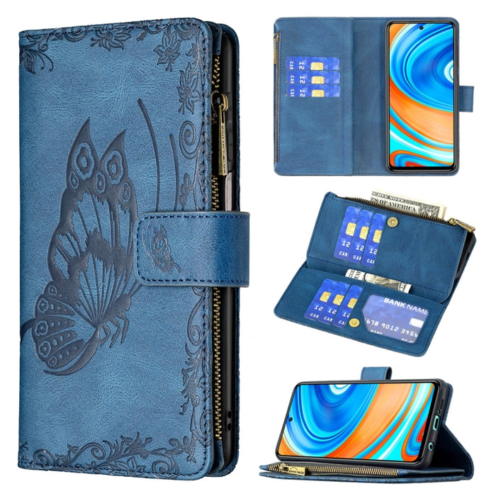 Estuche de cuero con tapa horizontal y cremallera con estampado de mariposa voladora con soporte y ranuras para tarjetas y billetera, For Xiaomi Redmi 9A, For Xiaomi Redmi 9C, For Xiaomi Redmi 9, For Xiaomi Redmi Note 10 Pro                            ...
