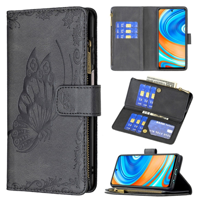 Estuche de cuero con tapa horizontal y cremallera con estampado de mariposa voladora con soporte y ranuras para tarjetas y billetera, For Xiaomi Redmi 9A, For Xiaomi Redmi 9C, For Xiaomi Redmi 9, For Xiaomi Redmi Note 10 Pro                            ...
