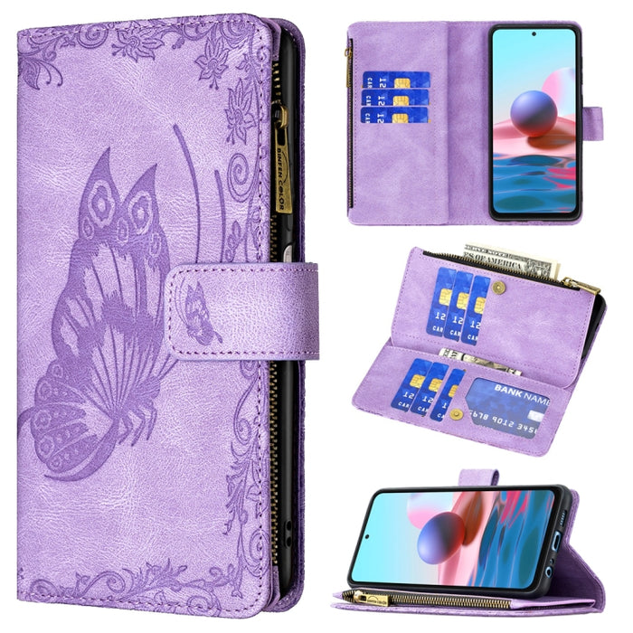 Estuche de cuero con tapa horizontal y cremallera con estampado de mariposa voladora con soporte y ranuras para tarjetas y billetera, For Xiaomi Redmi 9A, For Xiaomi Redmi 9C, For Xiaomi Redmi 9, For Xiaomi Redmi Note 10 Pro                            ...