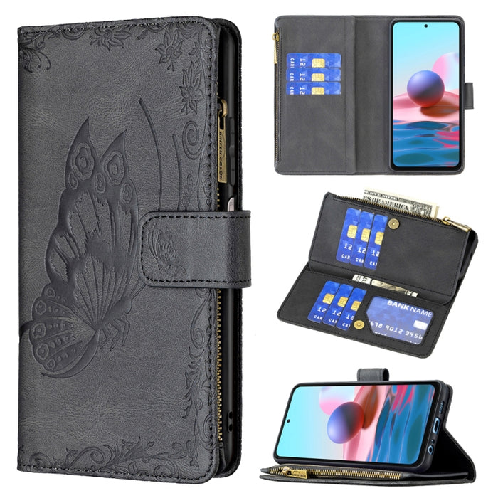 Estuche de cuero con tapa horizontal y cremallera con estampado de mariposa voladora con soporte y ranuras para tarjetas y billetera, For Xiaomi Redmi 9A, For Xiaomi Redmi 9C, For Xiaomi Redmi 9, For Xiaomi Redmi Note 10 Pro                            ...