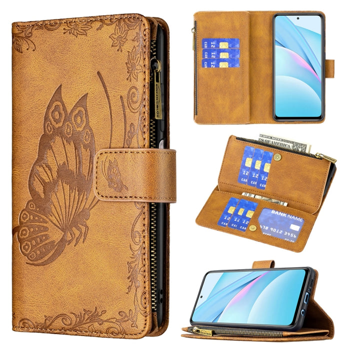 Estuche de cuero con tapa horizontal y cremallera con estampado de mariposa voladora con soporte y ranuras para tarjetas y billetera, For Xiaomi Redmi 9A, For Xiaomi Redmi 9C, For Xiaomi Redmi 9, For Xiaomi Redmi Note 10 Pro                            ...