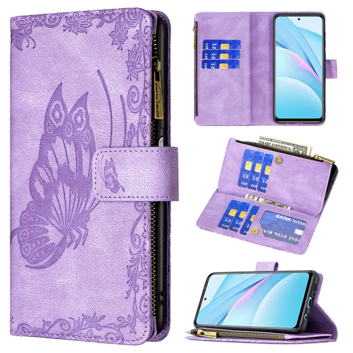 Estuche de cuero con tapa horizontal y cremallera con estampado de mariposa voladora con soporte y ranuras para tarjetas y billetera, For Xiaomi Redmi 9A, For Xiaomi Redmi 9C, For Xiaomi Redmi 9, For Xiaomi Redmi Note 10 Pro                            ...