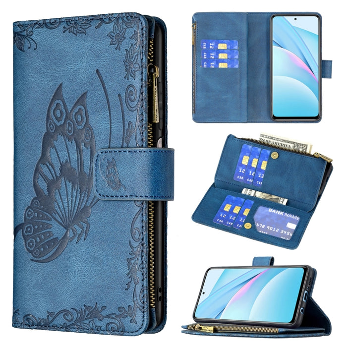Estuche de cuero con tapa horizontal y cremallera con estampado de mariposa voladora con soporte y ranuras para tarjetas y billetera, For Xiaomi Redmi 9A, For Xiaomi Redmi 9C, For Xiaomi Redmi 9, For Xiaomi Redmi Note 10 Pro                            ...