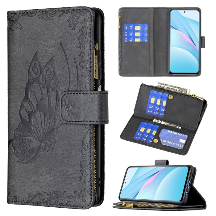 Estuche de cuero con tapa horizontal y cremallera con estampado de mariposa voladora con soporte y ranuras para tarjetas y billetera, For Xiaomi Redmi 9A, For Xiaomi Redmi 9C, For Xiaomi Redmi 9, For Xiaomi Redmi Note 10 Pro                            ...