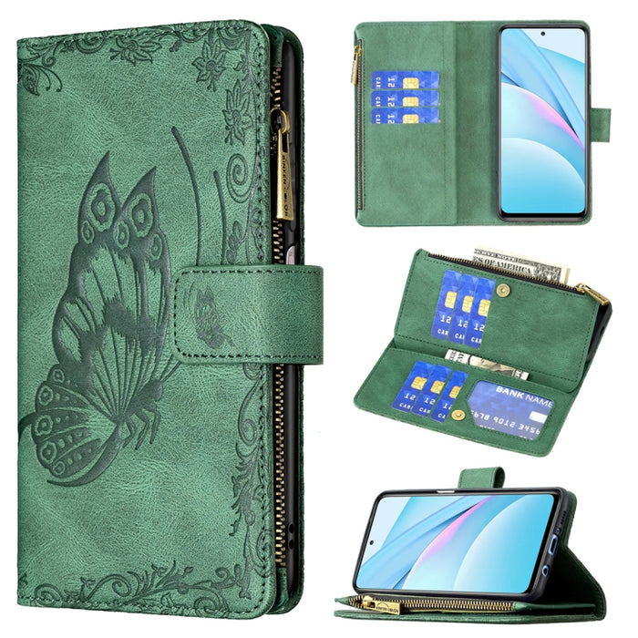 Estuche de cuero con tapa horizontal y cremallera con estampado de mariposa voladora con soporte y ranuras para tarjetas y billetera, For Xiaomi Redmi 9A, For Xiaomi Redmi 9C, For Xiaomi Redmi 9, For Xiaomi Redmi Note 10 Pro                            ...