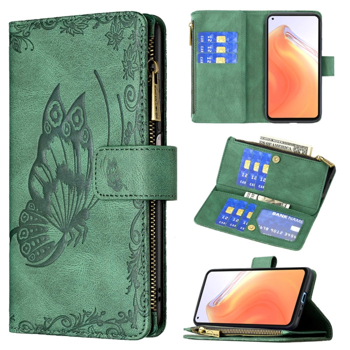 Estuche de cuero con tapa horizontal y cremallera con estampado de mariposa voladora con soporte y ranuras para tarjetas y billetera, For Xiaomi Redmi 9A, For Xiaomi Redmi 9C, For Xiaomi Redmi 9, For Xiaomi Redmi Note 10 Pro                            ...