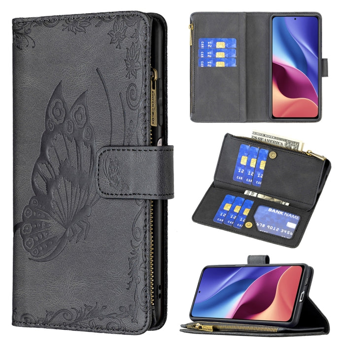 Estuche de cuero con tapa horizontal y cremallera con estampado de mariposa voladora con soporte y ranuras para tarjetas y billetera, For Xiaomi Redmi 9A, For Xiaomi Redmi 9C, For Xiaomi Redmi 9, For Xiaomi Redmi Note 10 Pro                            ...