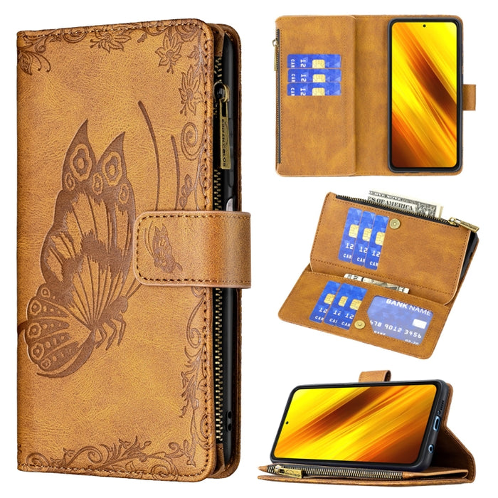 Estuche de cuero con tapa horizontal y cremallera con estampado de mariposa voladora con soporte y ranuras para tarjetas y billetera, For Xiaomi Redmi 9A, For Xiaomi Redmi 9C, For Xiaomi Redmi 9, For Xiaomi Redmi Note 10 Pro                            ...