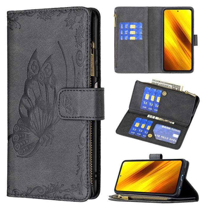 Estuche de cuero con tapa horizontal y cremallera con estampado de mariposa voladora con soporte y ranuras para tarjetas y billetera, For Xiaomi Redmi 9A, For Xiaomi Redmi 9C, For Xiaomi Redmi 9, For Xiaomi Redmi Note 10 Pro                            ...