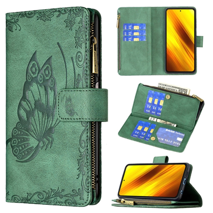 Estuche de cuero con tapa horizontal y cremallera con estampado de mariposa voladora con soporte y ranuras para tarjetas y billetera, For Xiaomi Redmi 9A, For Xiaomi Redmi 9C, For Xiaomi Redmi 9, For Xiaomi Redmi Note 10 Pro                            ...