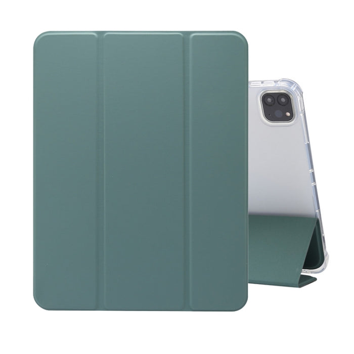 Estuche de cuero de TPU + PU transparente a prueba de golpes con textura de piel prensada eléctrica de tres pliegues con soporte y ranura para bolígrafo y función de reposo / activación