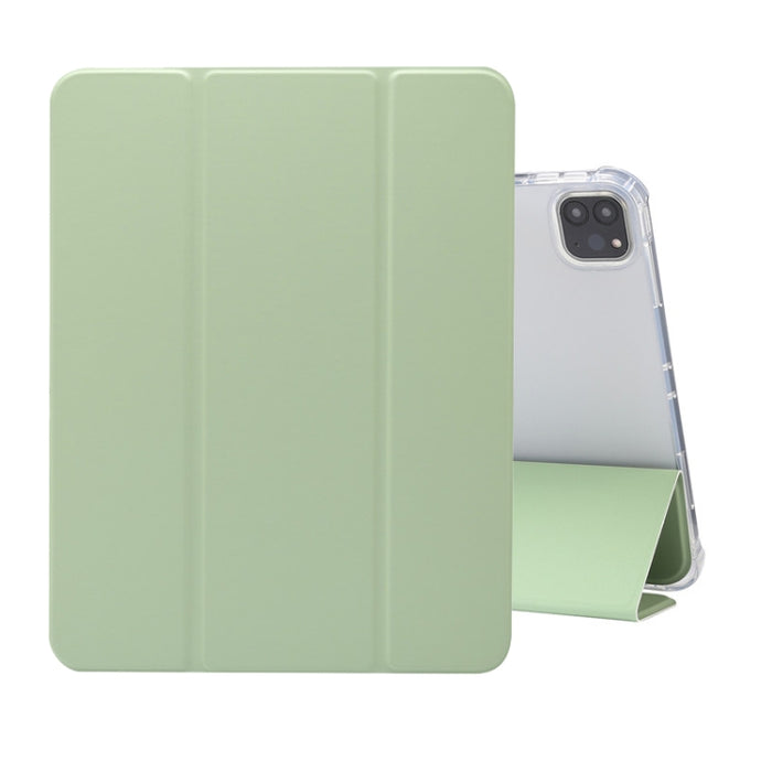 Estuche de cuero de TPU + PU transparente a prueba de golpes con textura de piel prensada eléctrica de tres pliegues con soporte y ranura para bolígrafo y función de reposo / activación