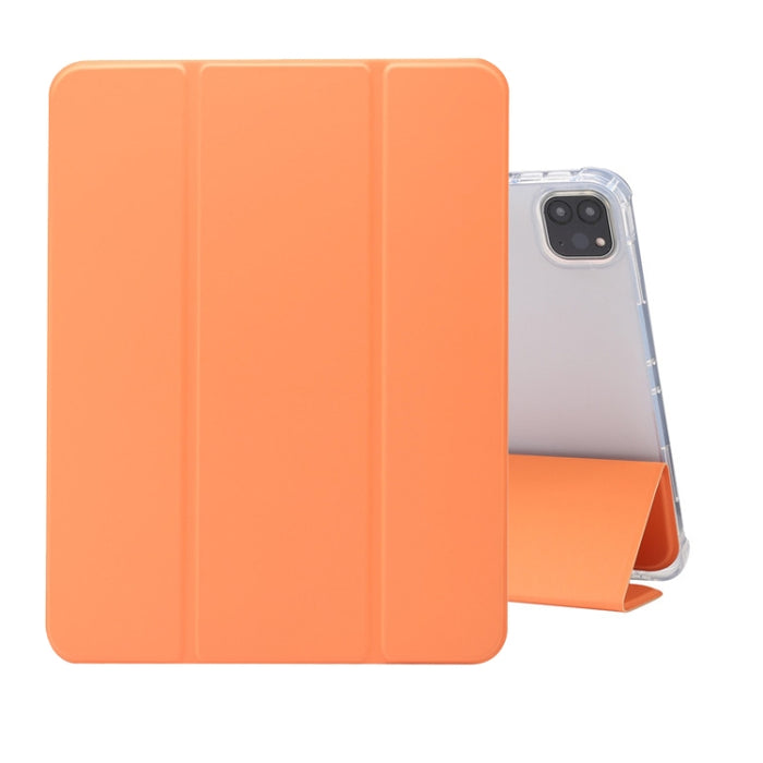 Estuche de cuero de TPU + PU transparente a prueba de golpes con textura de piel prensada eléctrica de tres pliegues con soporte y ranura para bolígrafo y función de reposo / activación