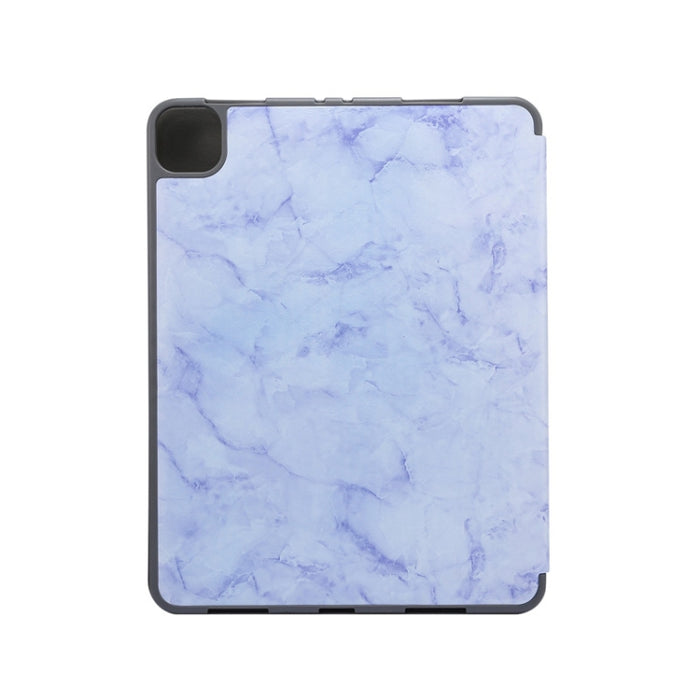 Estuche de cuero con tapa horizontal con textura de mármol con tres soportes plegables y función de suspensión / activación