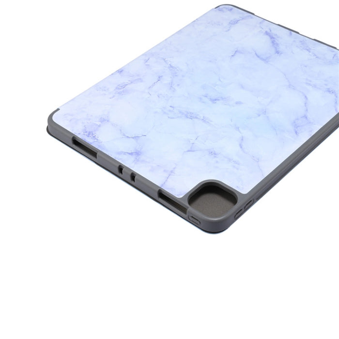 Estuche de cuero con tapa horizontal con textura de mármol con tres soportes plegables y función de suspensión / activación
