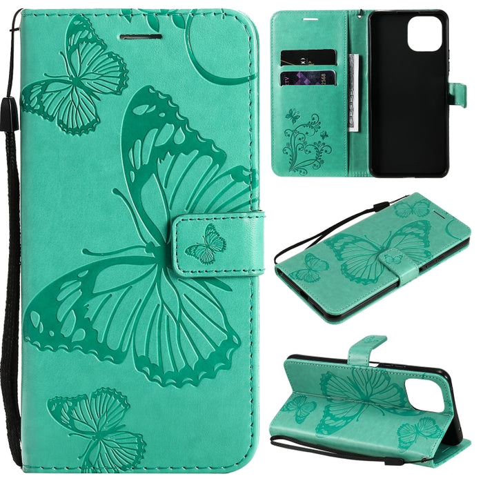 Estuche de cuero de PU con tapa horizontal con patrón de mariposa estampado prensado con soporte y ranuras para tarjetas y billetera y cordón, For Xiaomi Mi 11 Lite, For Xiaomi Mi 11 Pro