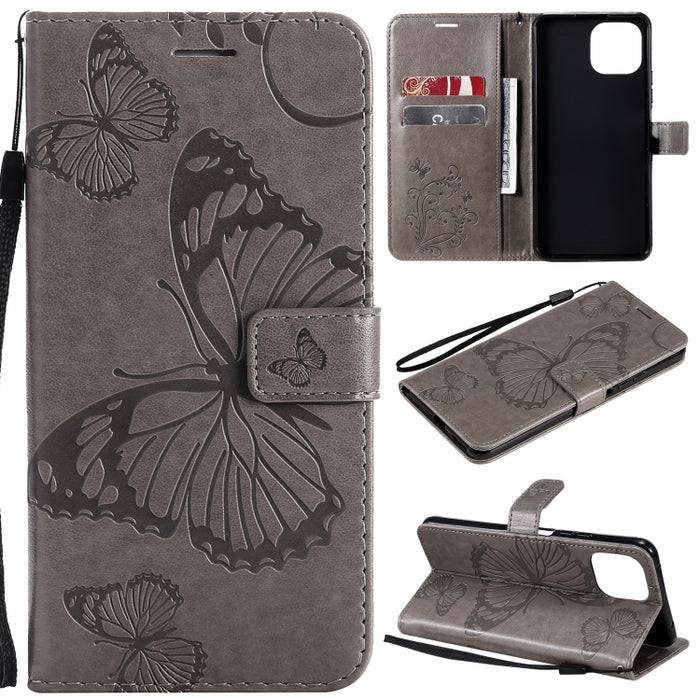 Estuche de cuero de PU con tapa horizontal con patrón de mariposa estampado prensado con soporte y ranuras para tarjetas y billetera y cordón, For Xiaomi Mi 11 Lite, For Xiaomi Mi 11 Pro
