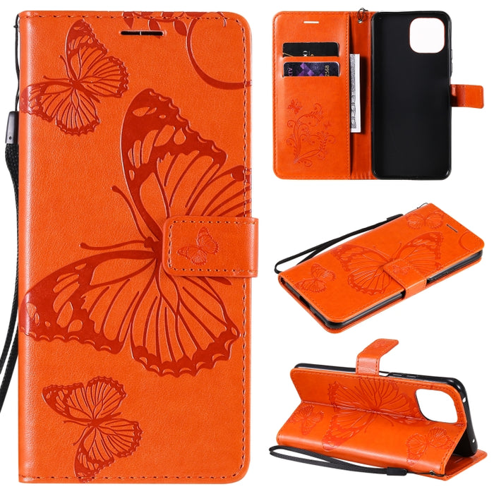 Estuche de cuero de PU con tapa horizontal con patrón de mariposa estampado prensado con soporte y ranuras para tarjetas y billetera y cordón, For Xiaomi Mi 11 Lite, For Xiaomi Mi 11 Pro