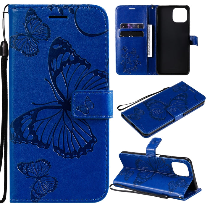 Estuche de cuero de PU con tapa horizontal con patrón de mariposa estampado prensado con soporte y ranuras para tarjetas y billetera y cordón, For Xiaomi Mi 11 Lite, For Xiaomi Mi 11 Pro