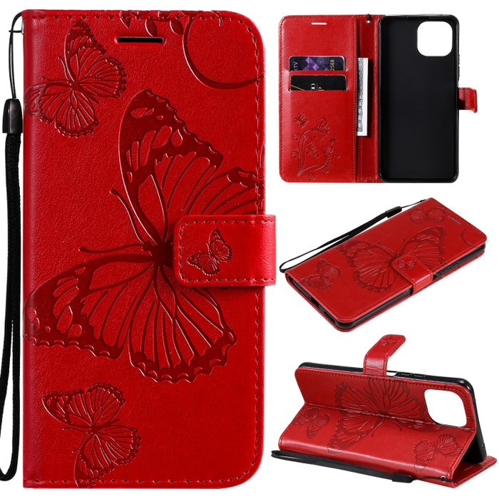 Estuche de cuero de PU con tapa horizontal con patrón de mariposa estampado prensado con soporte y ranuras para tarjetas y billetera y cordón, For Xiaomi Mi 11 Lite, For Xiaomi Mi 11 Pro