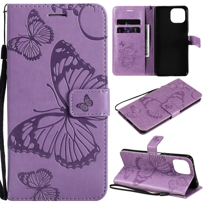 Estuche de cuero de PU con tapa horizontal con patrón de mariposa estampado prensado con soporte y ranuras para tarjetas y billetera y cordón, For Xiaomi Mi 11 Lite, For Xiaomi Mi 11 Pro
