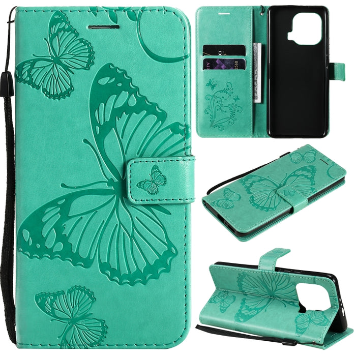 Estuche de cuero de PU con tapa horizontal con patrón de mariposa estampado prensado con soporte y ranuras para tarjetas y billetera y cordón, For Xiaomi Mi 11 Lite, For Xiaomi Mi 11 Pro