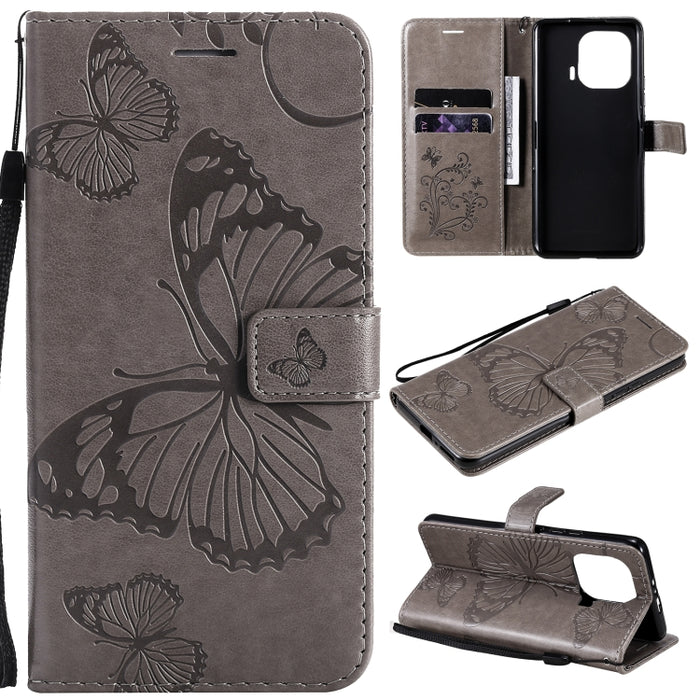 Estuche de cuero de PU con tapa horizontal con patrón de mariposa estampado prensado con soporte y ranuras para tarjetas y billetera y cordón, For Xiaomi Mi 11 Lite, For Xiaomi Mi 11 Pro