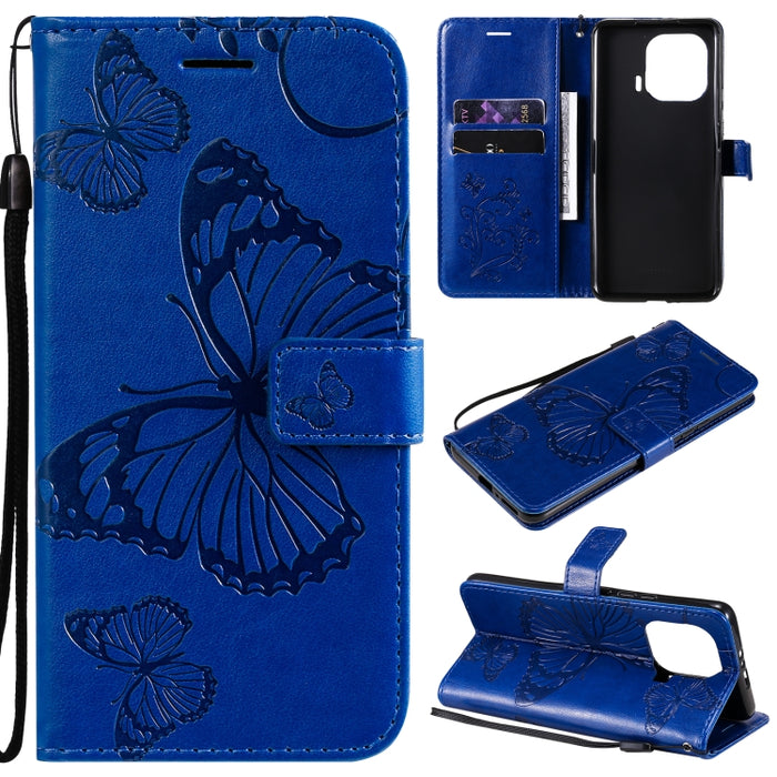 Estuche de cuero de PU con tapa horizontal con patrón de mariposa estampado prensado con soporte y ranuras para tarjetas y billetera y cordón, For Xiaomi Mi 11 Lite, For Xiaomi Mi 11 Pro