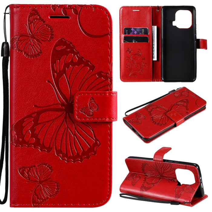 Estuche de cuero de PU con tapa horizontal con patrón de mariposa estampado prensado con soporte y ranuras para tarjetas y billetera y cordón, For Xiaomi Mi 11 Lite, For Xiaomi Mi 11 Pro