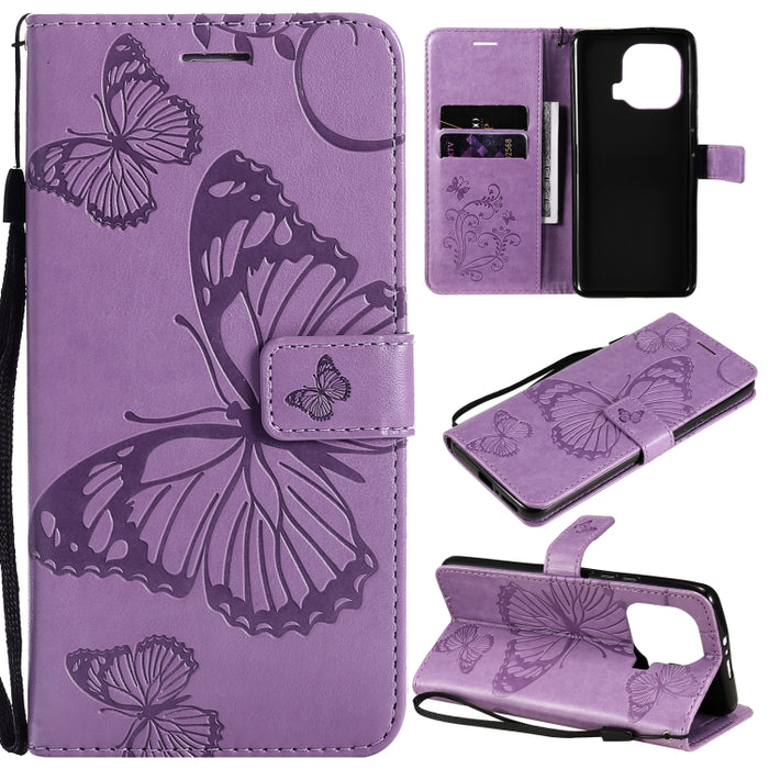 Estuche de cuero de PU con tapa horizontal con patrón de mariposa estampado prensado con soporte y ranuras para tarjetas y billetera y cordón, For Xiaomi Mi 11 Lite, For Xiaomi Mi 11 Pro