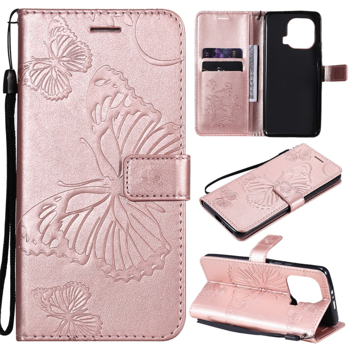 Estuche de cuero de PU con tapa horizontal con patrón de mariposa estampado prensado con soporte y ranuras para tarjetas y billetera y cordón, For Xiaomi Mi 11 Lite, For Xiaomi Mi 11 Pro