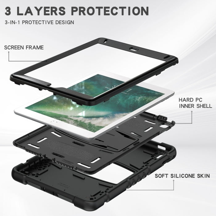 Marco de pantalla de protección de 3 capas + PC + Estuche combinado de silicona a prueba de golpes con soporte, For iPad 9.7 (2018) / (2017) / Air 2 / Pro 9.7, For iPad 10.2 2021 / 2020 / 2019, For iPad Pro 10.5 (2019) / (2017)