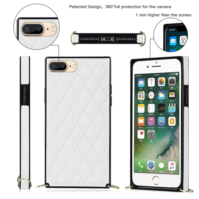 Elegante patrón rómbico de cuero de microfibra + estuche a prueba de golpes de TPU con cadena de correa cruzada