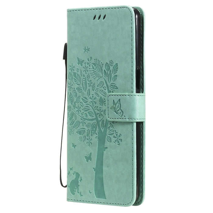 Estuche de cuero de PU con tapa horizontal con estampado prensado de patrón de árbol y gato con soporte y ranuras para tarjetas y billetera y cordón, For LG Stylo 7 5G / 4G, For OPPO F19 / A74 4G, For OPPO A93 5G / A74 5G                               ...