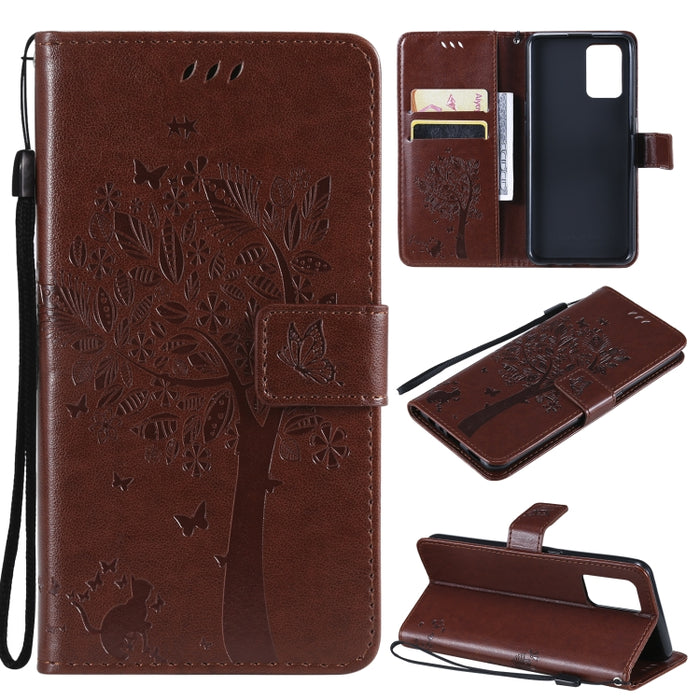 Estuche de cuero de PU con tapa horizontal con estampado prensado de patrón de árbol y gato con soporte y ranuras para tarjetas y billetera y cordón, For LG Stylo 7 5G / 4G, For OPPO F19 / A74 4G, For OPPO A93 5G / A74 5G                               ...