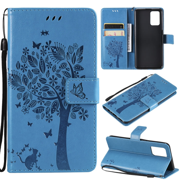 Estuche de cuero de PU con tapa horizontal con estampado prensado de patrón de árbol y gato con soporte y ranuras para tarjetas y billetera y cordón, For LG Stylo 7 5G / 4G, For OPPO F19 / A74 4G, For OPPO A93 5G / A74 5G                               ...