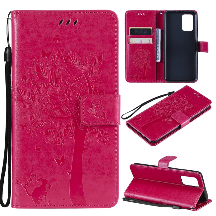 Estuche de cuero de PU con tapa horizontal con estampado prensado de patrón de árbol y gato con soporte y ranuras para tarjetas y billetera y cordón, For LG Stylo 7 5G / 4G, For OPPO F19 / A74 4G, For OPPO A93 5G / A74 5G                               ...