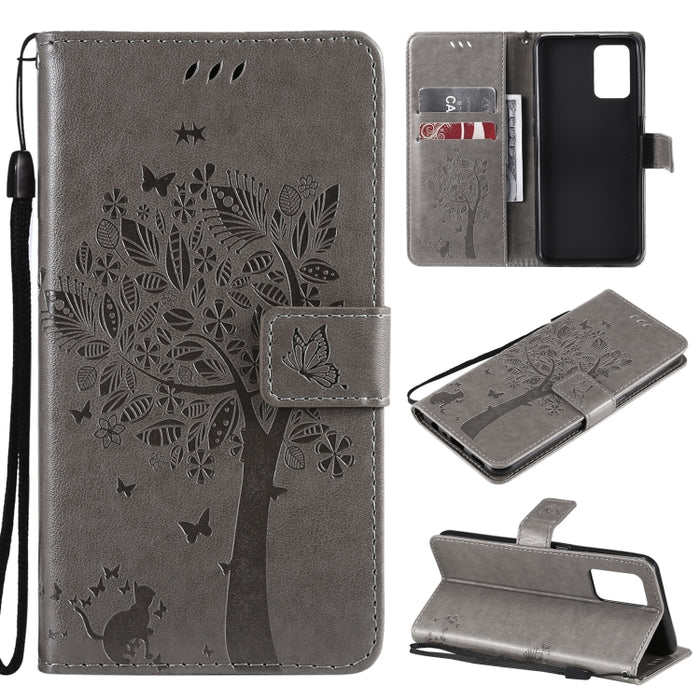 Estuche de cuero de PU con tapa horizontal con estampado prensado de patrón de árbol y gato con soporte y ranuras para tarjetas y billetera y cordón, For LG Stylo 7 5G / 4G, For OPPO F19 / A74 4G, For OPPO A93 5G / A74 5G                               ...