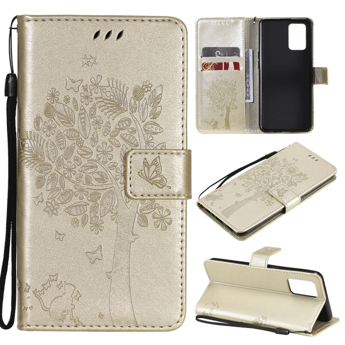 Estuche de cuero de PU con tapa horizontal con estampado prensado de patrón de árbol y gato con soporte y ranuras para tarjetas y billetera y cordón, For LG Stylo 7 5G / 4G, For OPPO F19 / A74 4G, For OPPO A93 5G / A74 5G                               ...