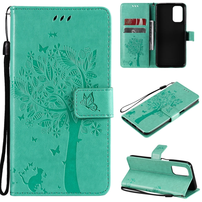 Estuche de cuero de PU con tapa horizontal con estampado prensado de patrón de árbol y gato con soporte y ranuras para tarjetas y billetera y cordón, For LG Stylo 7 5G / 4G, For OPPO F19 / A74 4G, For OPPO A93 5G / A74 5G                               ...