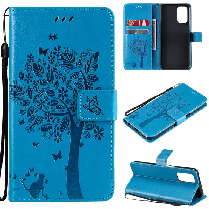 Estuche de cuero de PU con tapa horizontal con estampado prensado de patrón de árbol y gato con soporte y ranuras para tarjetas y billetera y cordón, For LG Stylo 7 5G / 4G, For OPPO F19 / A74 4G, For OPPO A93 5G / A74 5G                               ...